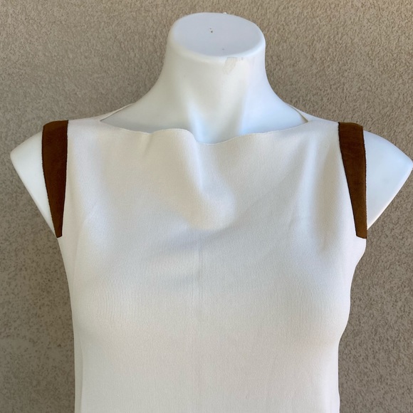 Leather Patch Sleeveless Heavy Knit Sweater Top - Picture 3 of 5